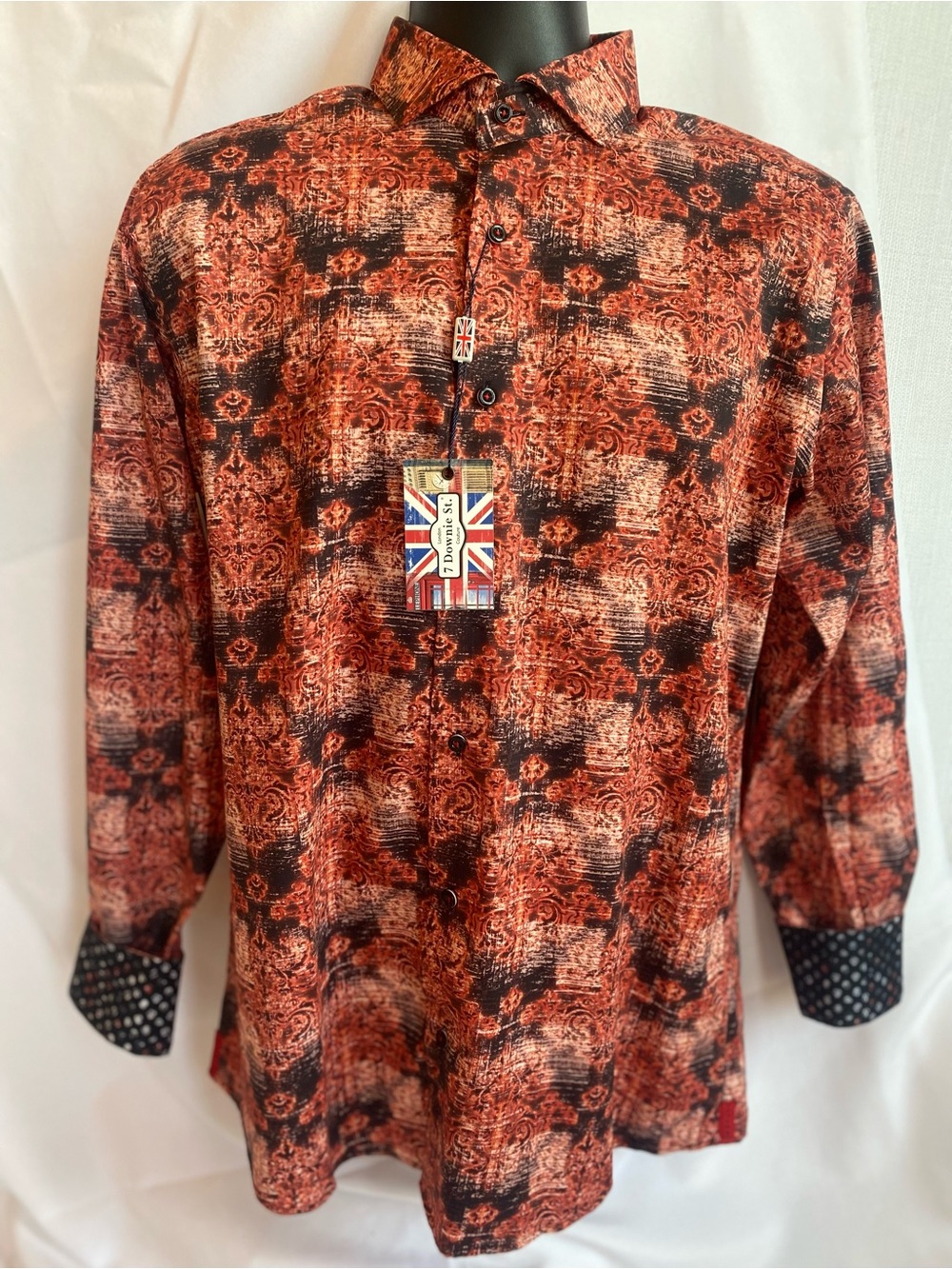 NWT 7 Downie St Men Size 4 Large L Baroque Damask Woven Button Up Shirt $168MRSP